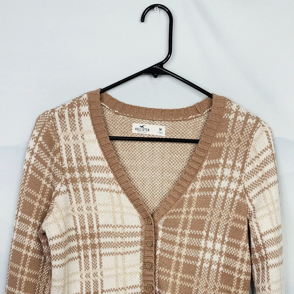Hollister Cropped Plaid Cardigan Sweater Women's Medium - Picture 3 of 16